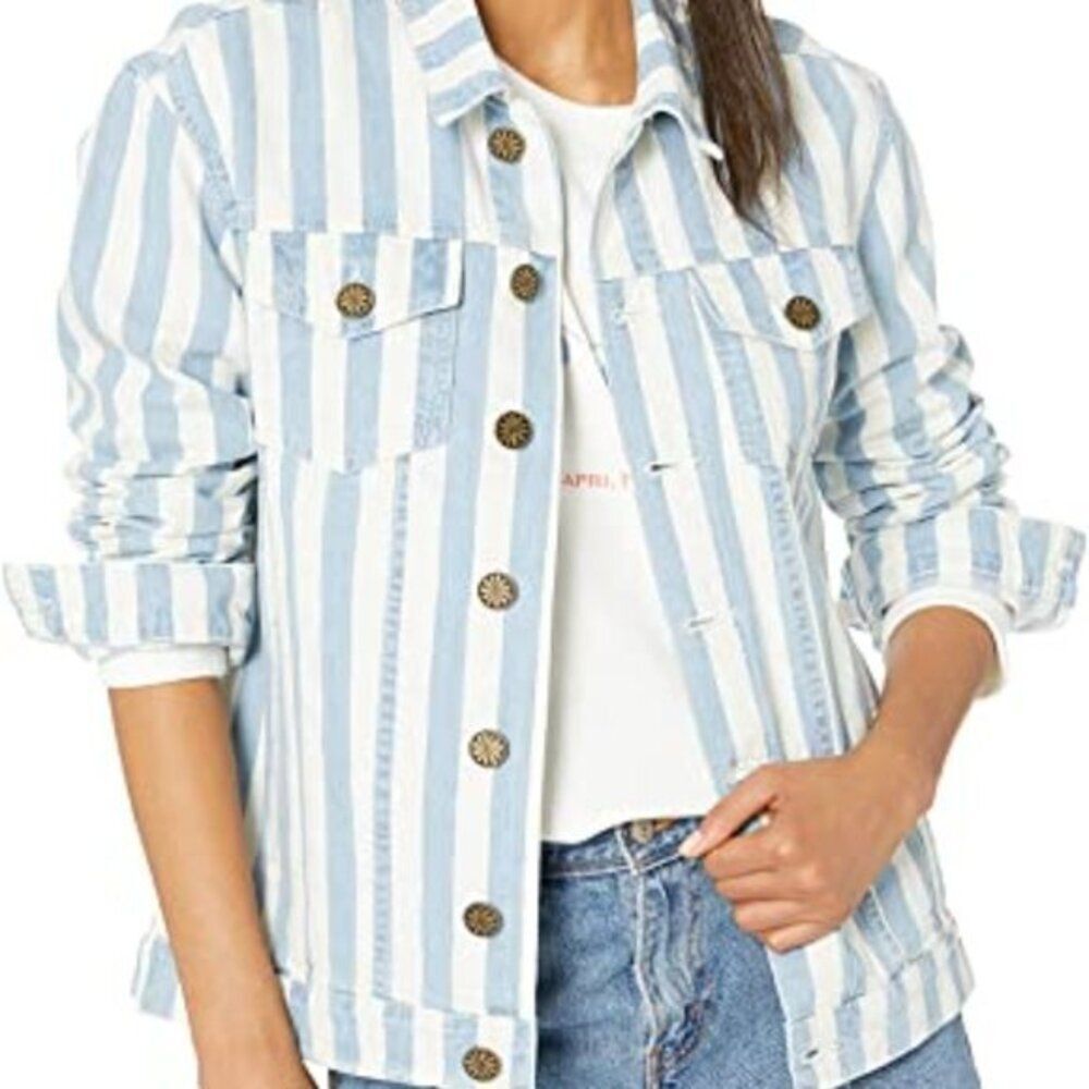 Show Me Your‎ Mumu Drine denim Jacket Sz S Marina striped